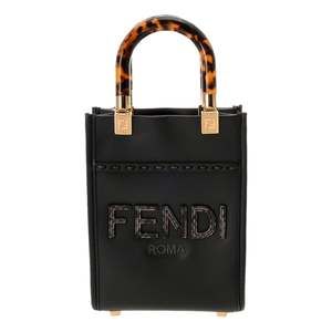 Fendi Black Calfskin Snake Print Mini Sunshine Shopper Tote Crossbody